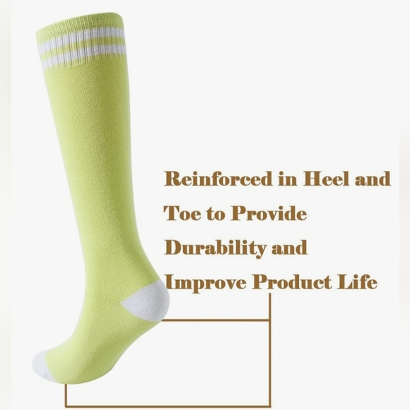 Unisex KIDS Socks Lime Green & White 6 - 10 Yrs, Knee High, Soccer, Neon, NEW - Picture 4 of 7